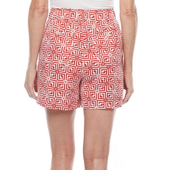 Liz Claiborne New High Waist Flat Front Geometric Red White Shorts, M - Picture 3 of 6